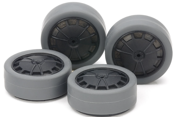 Hard Small Dia. Low-Profile Tires (26mm/GRAY) & Carbon Wheels (DISH, for SUPER X & XX CHASSIS)